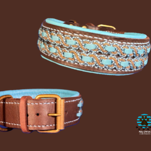brede halsband bruin met turquoise