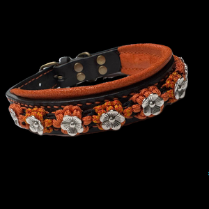 leren halsband met bloemen